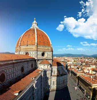 Aerial view of cathedral Santa Maria del Fiore in Florence, Italy
