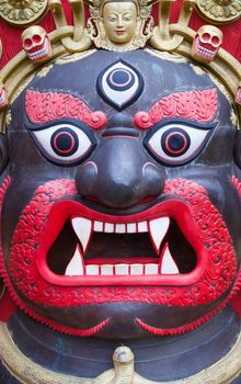 Bhairab Naach ("Bhairava's Dance") is an ancient masked dance performed by Newar community in the Kathmandu Valley of Nepal as part of the Indra Jatra festival. This mask is used during the dance.