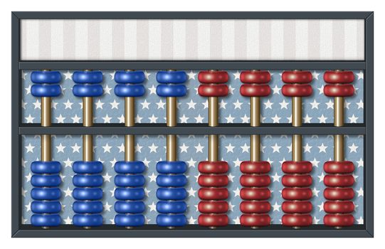 Digital illustration of an abacus to count Republican and Democrat votes. Area for text or title is included.