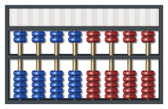 Digital illustration of an abacus to count Republican and Democrat votes. Area for text or title is included.