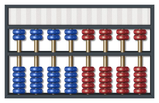 Digital illustration of an abacus to count Republican and Democrat votes. Area for text or title is included.