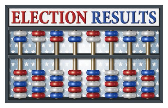 Digital illustration of an abacus to count Republican and Democrat votes. Area for text or title is included.