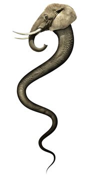 Photo illustration of an elephant in the shape of a snake..