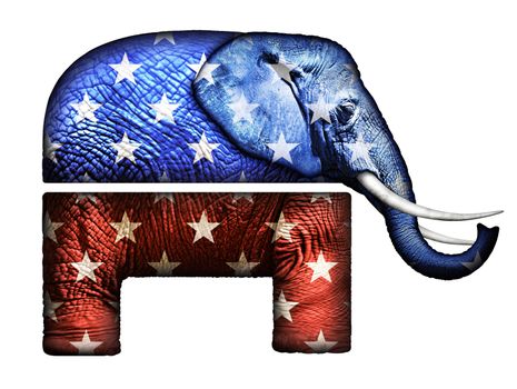 Real elephant manipulated into a shape similar to the symbol representing the Republican Party.