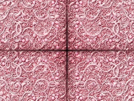 Digitally created pattern of intricate scrolling shapes.