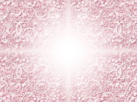 Digitally created pattern of intricate scrolling shapes.