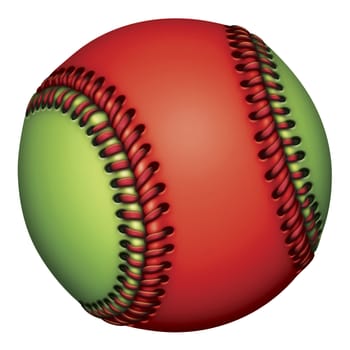 Illustration of a red and green baseball.          