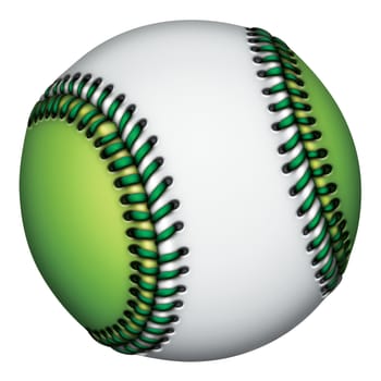 Illustration of a green and white baseball.          