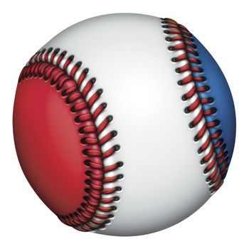 Illustration of a red, white, and blue baseball.          