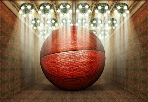 Photo illustration of a basketball in a museum.