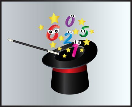 number magic hat and wand  symbol icon design. Beautiful illustration isolated on grey background
