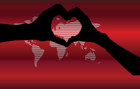 hand heart silhouette and worldmap background beautiful banner wallpaper design illustration 

