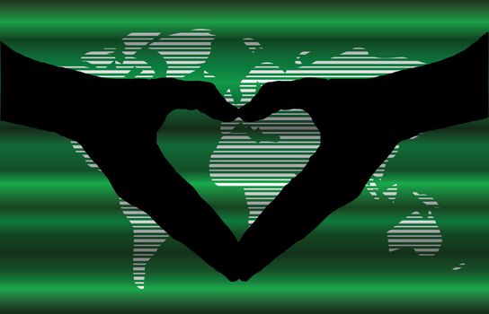 hand heart silhouette and worldmap background beautiful banner wallpaper design illustration 
