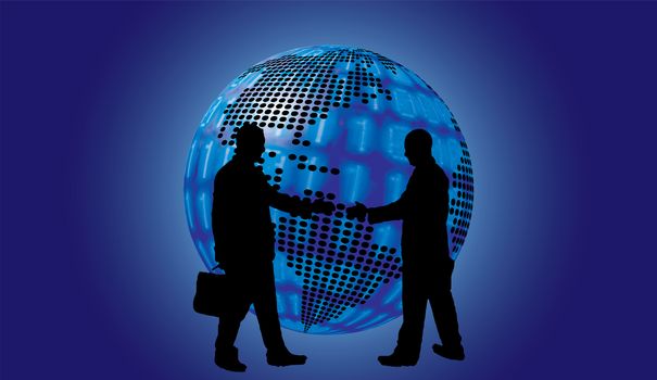 shake hand digital globe background beautiful banner wallpaper design illustration 
