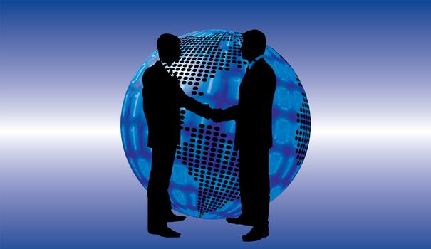 shake hand digital globe background beautiful banner wallpaper design illustration 
