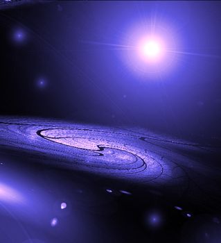 Image of spiral galaxy. Spiral galaxy in deep space with star field background. Computer generated abstract background.
