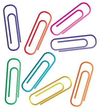 Colorful paper clips set isolated on white background.
