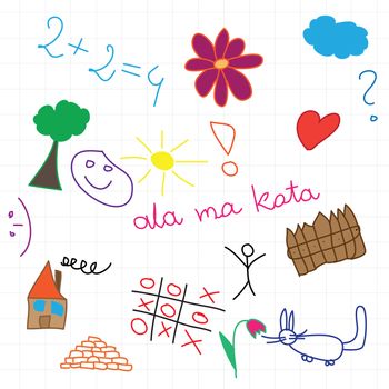 children drawing multicolored symbols set