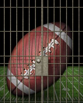 Digital illustration of a football in a jail cell.