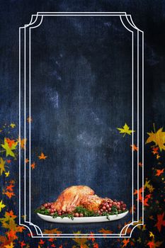 Photo based illustration of a holiday Thanksgiving Day turkey flyer background with room for text.