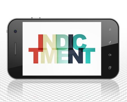 Law concept: Smartphone with Painted multicolor text Indictment on display, 3D rendering