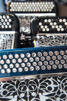 Musical instrument accordion in a shop, France
