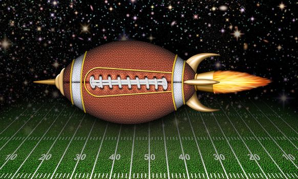 Illustration of a football as a spaceship.          