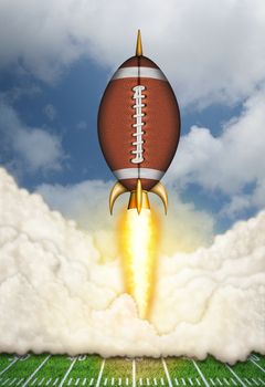 Illustration of a football as a spaceship.          