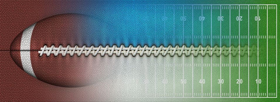 Digital Illustration of a footballÕs texture, laces, and a football field to use as a background for text or other graphics.  