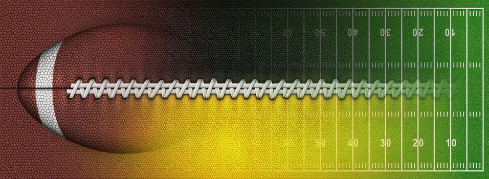 Digital Illustration of a footballÕs texture, laces, and a football field to use as a background for text or other graphics.  
