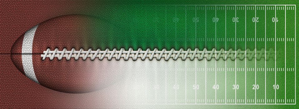 Digital Illustration of a footballÕs texture, laces, and a football field to use as a background for text or other graphics.  