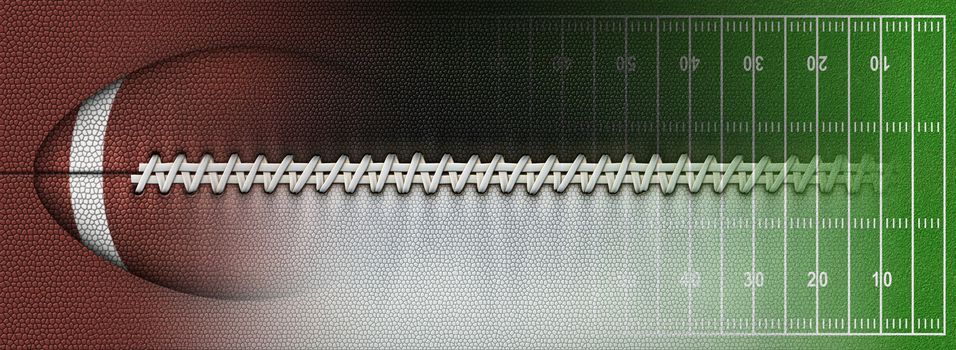 Digital Illustration of a footballÕs texture, laces, and a football field to use as a background for text or other graphics.  