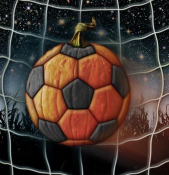 Photo-Illustration of a pumpkin soccer ball.          
