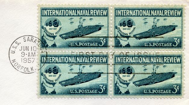 U.S. Postage Stamps commemorating the U.S. Navy. Stamps are pre-1978 and are cancelled (from my personal stamp collection.)