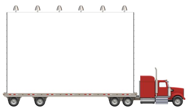 Illustration of a flatbed truck carrying a billboard.