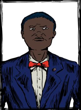 Illustration sketch of young African American Nation of Islam male in suit and tie
