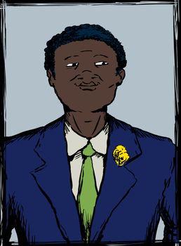 Illustration portrait of proud and smiling African American man in business suit