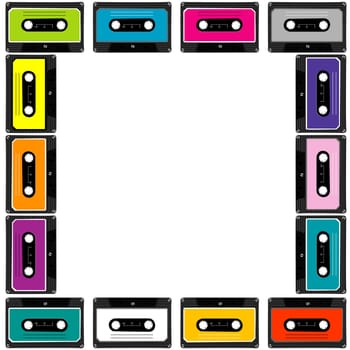 Colorful frame with audio tape cassettes
