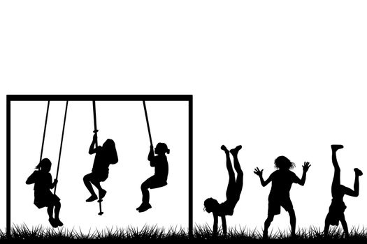 Children silhouettes playing outside