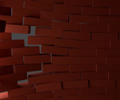 Broken brick wall, close-up. 3D Illustration