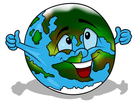 Cartoon Earth showing Thumbs Up - Colored Illustration, Vector