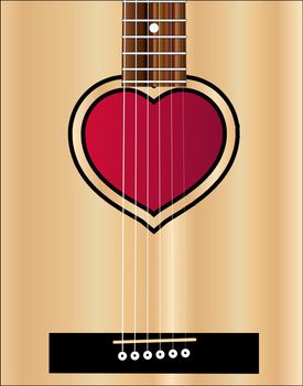 An acoustic guitar sound hole in the shape of a lovers heart