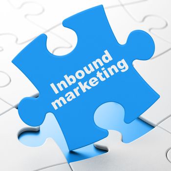 Marketing concept: Inbound Marketing on Blue puzzle pieces background, 3D rendering