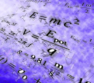 Image of physical technology abstract background. Science wallpaper with school physics formulas and structures.