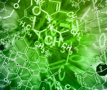 Image of chemical technology abstract background. Science wallpaper with school chemistry formulas and structures.