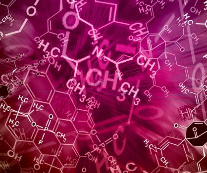 Image of chemical technology abstract background. Science wallpaper with school chemistry formulas and structures.