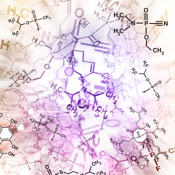 Image of chemical technology abstract background. Science wallpaper with school chemistry formulas and structures.