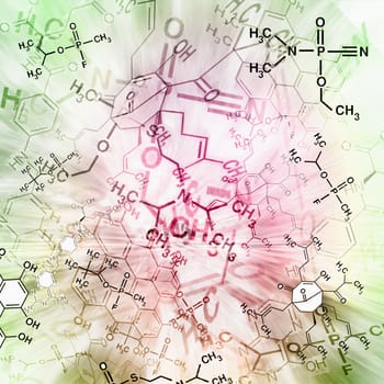 Image of chemical technology abstract background. Science wallpaper with school chemistry formulas and structures.