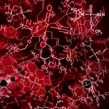 Image of chemical technology abstract background. Science wallpaper with school chemistry formulas and structures.