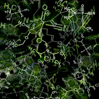 Image of chemical technology abstract background. Science wallpaper with school chemistry formulas and structures.